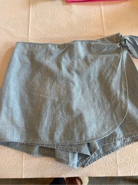 Crewcuts Light Blue Chambray Wrap Skort